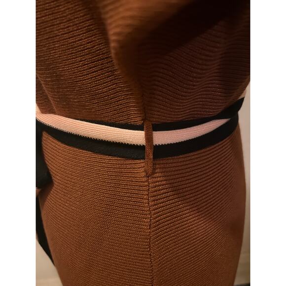 Off the Shoulder Boat Neck Contrast Long Sleeve Knit Belted Sweater Dress Size M - Picture 10 of 14